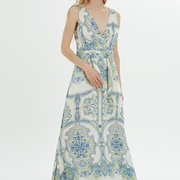 Belt Detailed Patterned Blue Dress - Picture 8 of 8